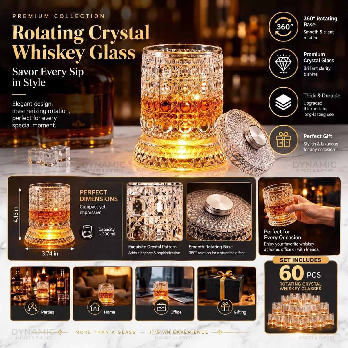 360° Rotating Whiskey Glass with LED Light Base - CL-ES-11121