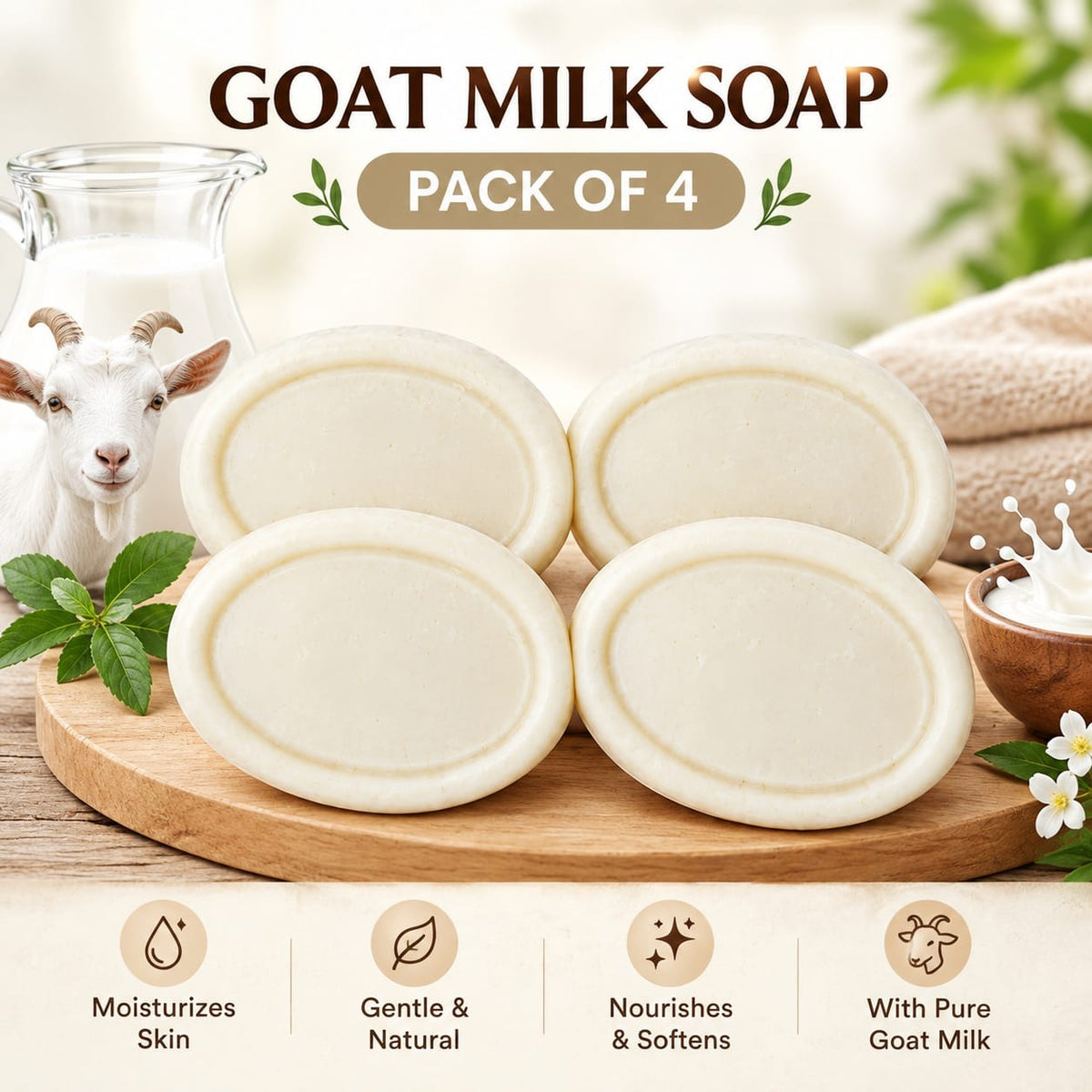 Handmade Herbal Skincare Natural Goat Milk Soap Set of 4