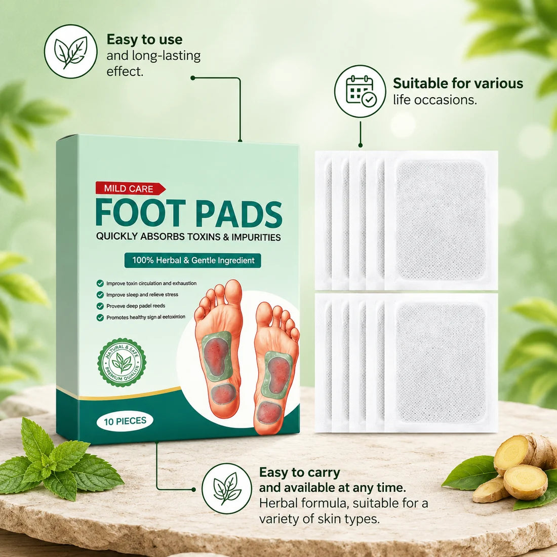 100% Herbal & Gentle Ingredient Detox Foot Pads (BUY 10 GET 10 FREE Pack of 20) (Copy)