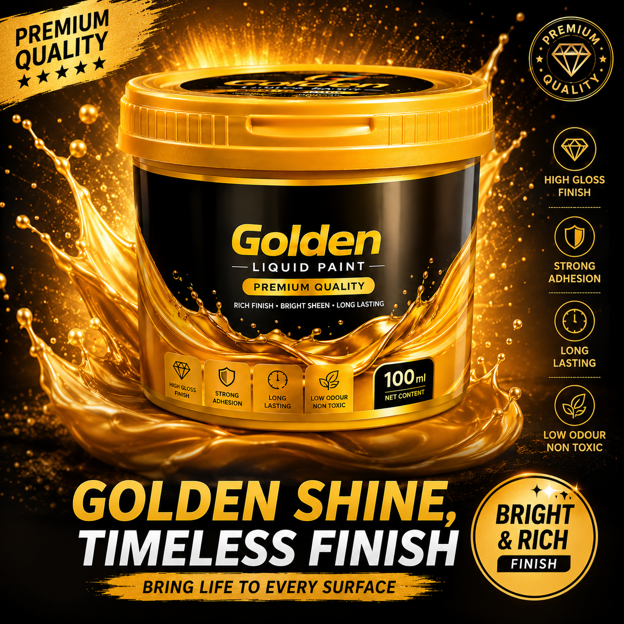 Golden Liquid Paint Tub ( Buy 1 Get 1 Free )