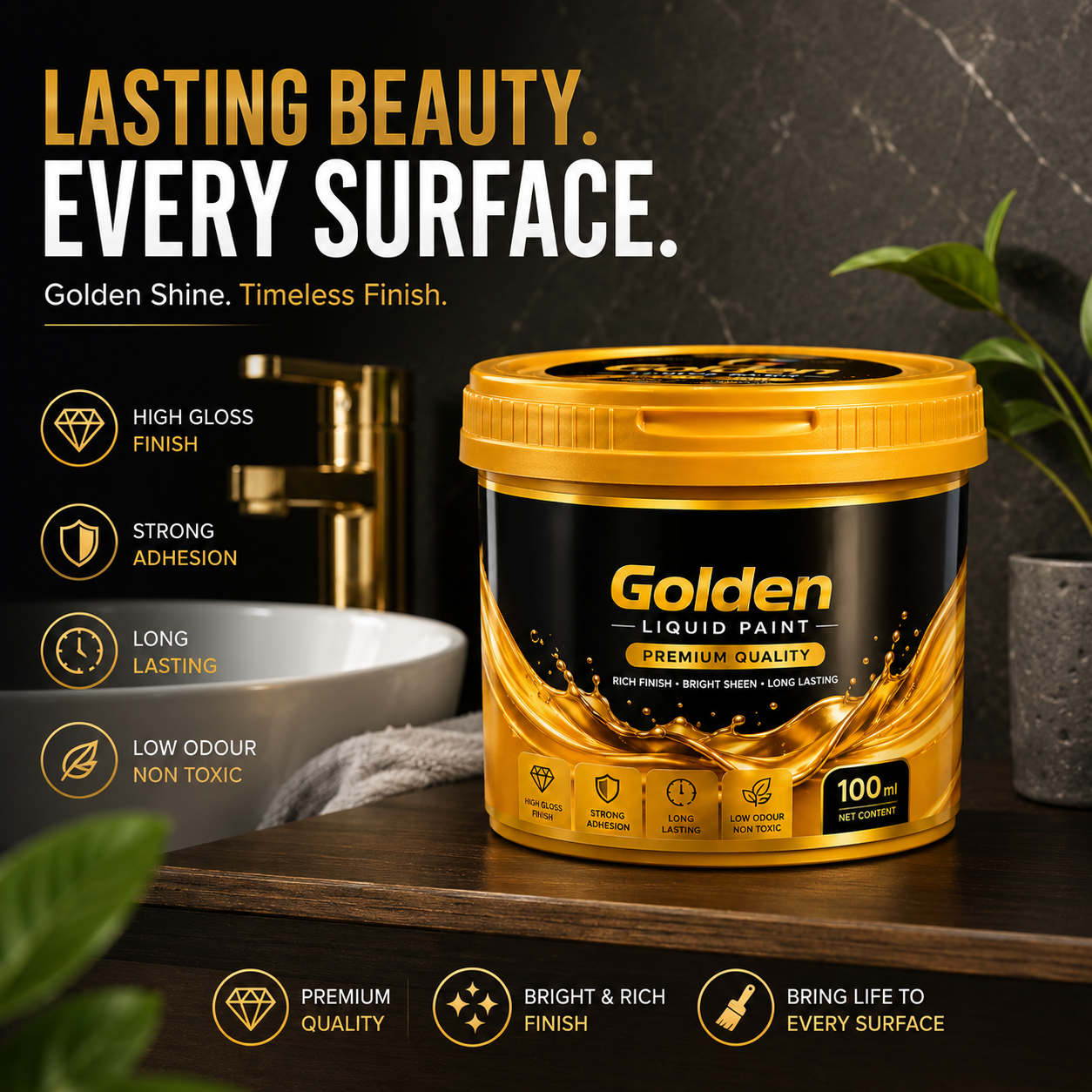Golden Liquid Paint Tub ( Buy 1 Get 1 Free )