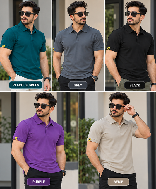 👕 NEW Plain Polo T-Shirt – Genuine Cotton Fabric (Pack of 5)