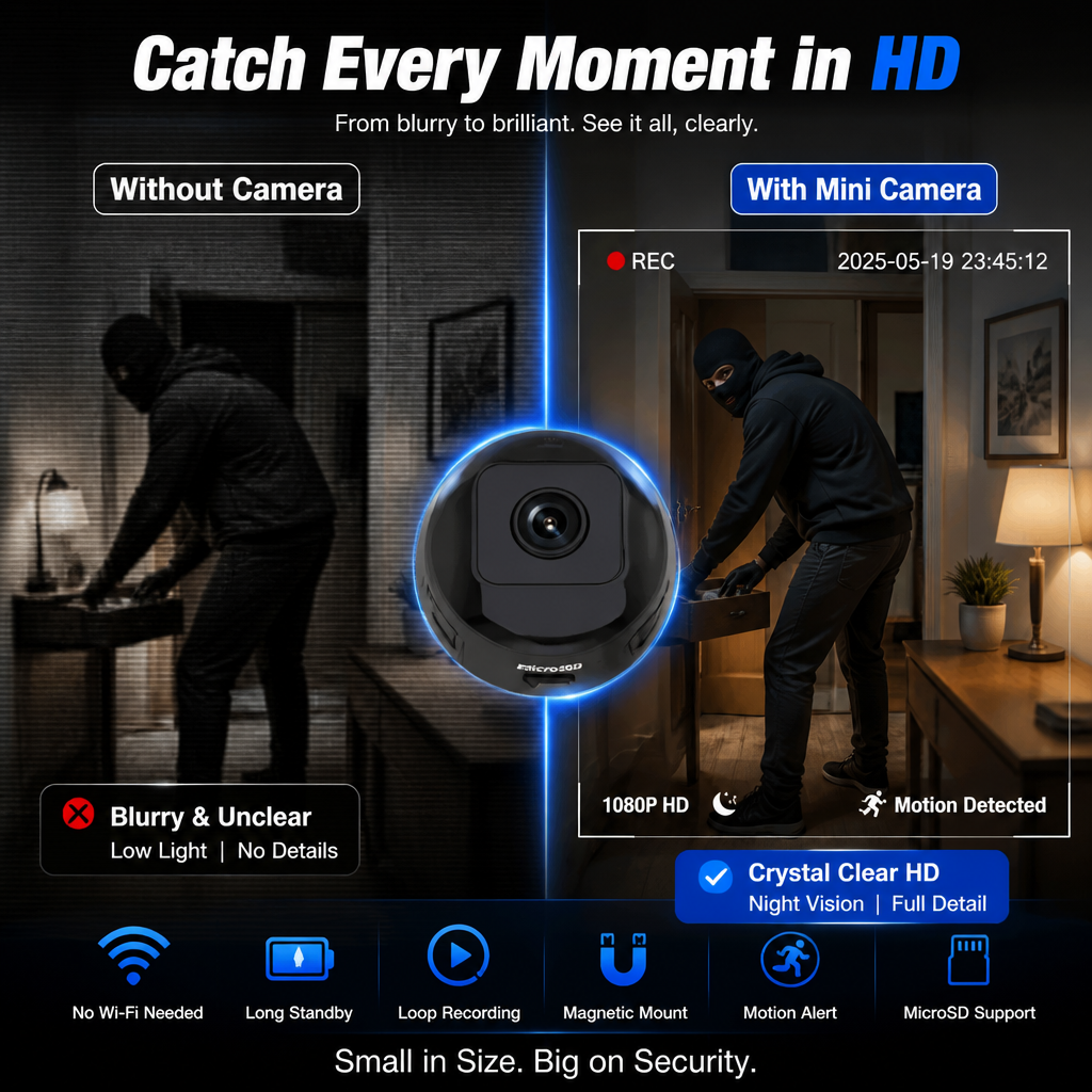 HD Mini WiFi Spy Camera – 1080P Wireless Magnetic Security Camera with Night Vision & Motion Detection